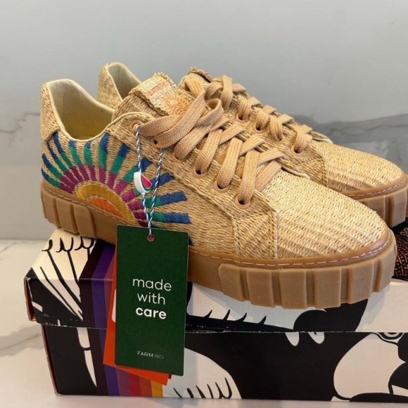 NEW FARM Rio Rainbow Island Platform Sneaker Tennis Shoe Natural Weave Sun EU 42 - Picture 5 of 13